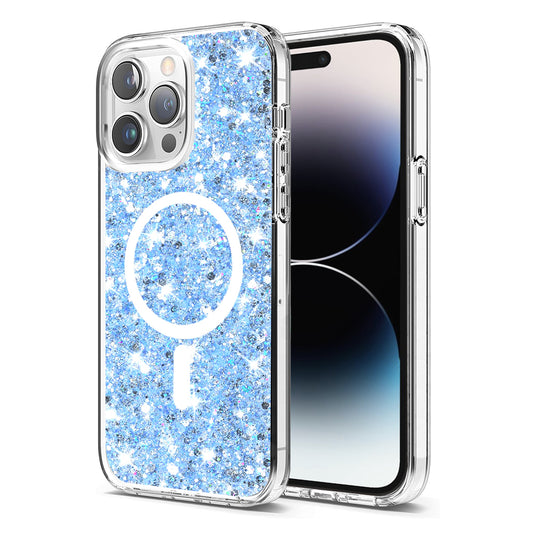 Coque MagSafe pour Apple iPhone 14 Pro, Techsuit, Paillettes Scintillantes, Bleu