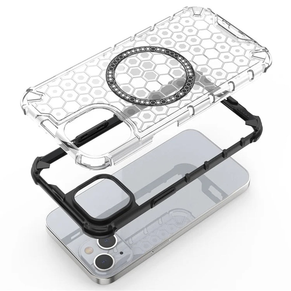 MagSafe Case for Apple iPhone 14, Techsuit, HoneyComb Shield, Black