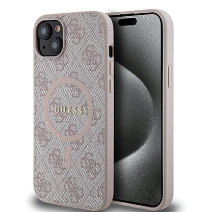 Coque MagSafe pour Apple iPhone 15, Guess, Collection 4G, Rose.