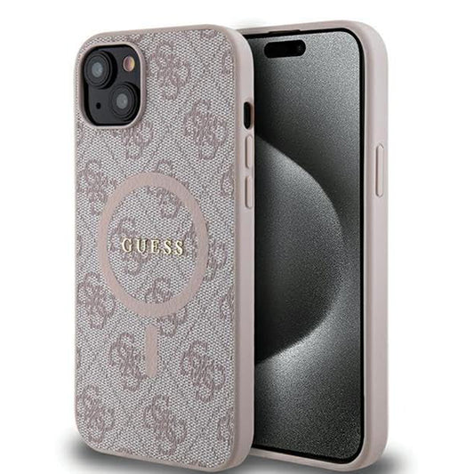 Coque MagSafe pour Apple iPhone 15, Guess, Collection 4G, Rose.