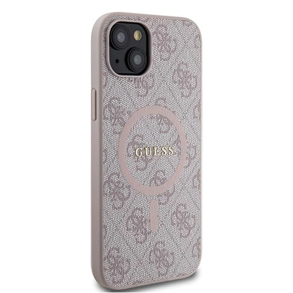 Coque MagSafe pour Apple iPhone 15, Guess, Collection 4G, Rose.