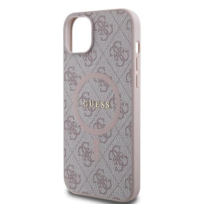 Coque MagSafe pour Apple iPhone 15, Guess, Collection 4G, Rose.