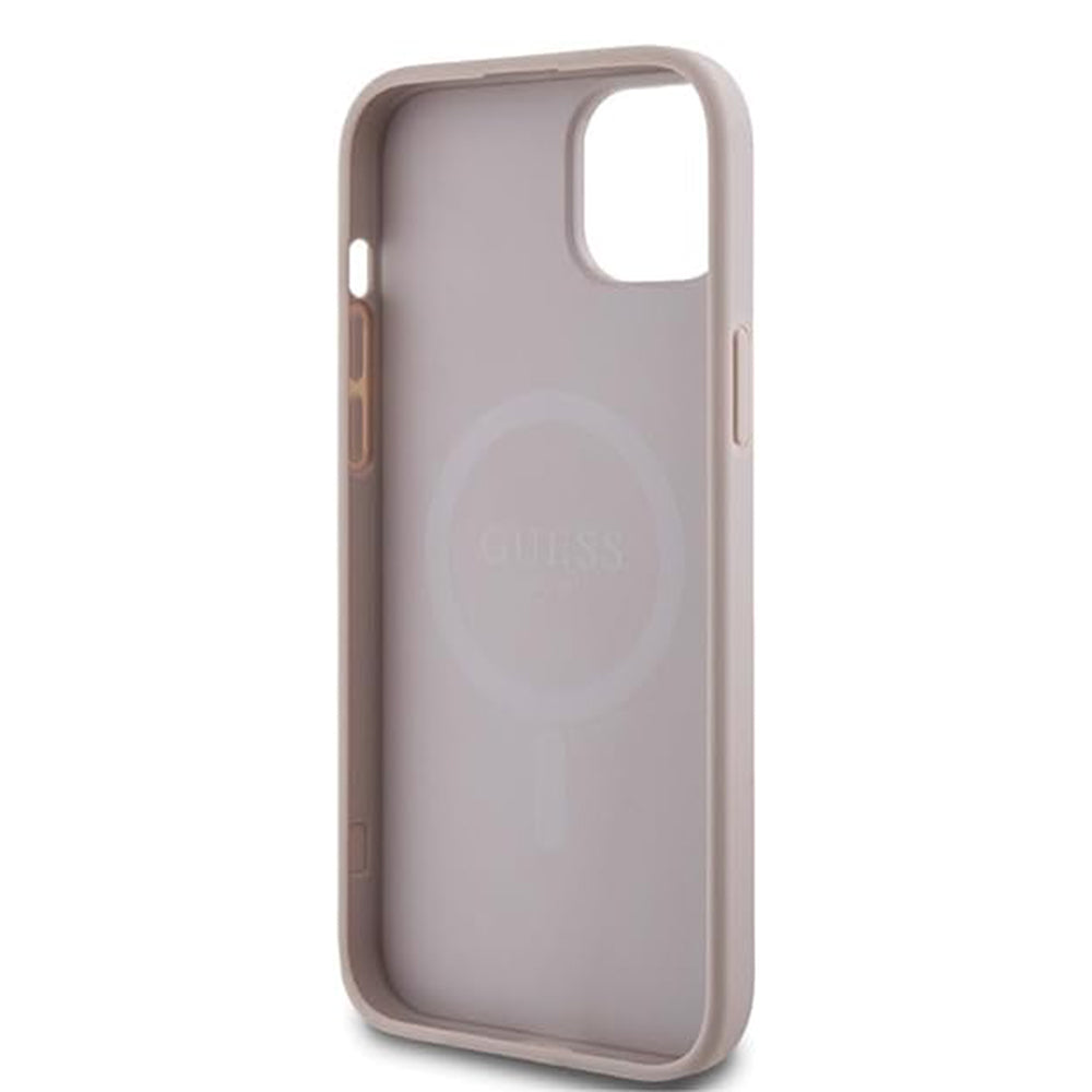 Coque MagSafe pour Apple iPhone 15, Guess, Collection 4G, Rose.