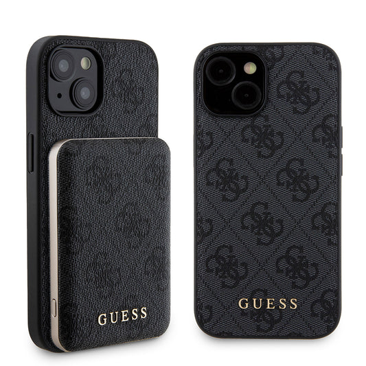 Étui MagSafe pour Apple iPhone 15, Guess, Powerbank 4G Metal Logo, Noir