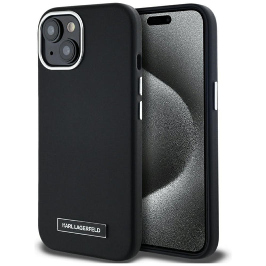 Coque MagSafe pour Apple iPhone 15, Karl Lagerfeld, Plaque Métallique FW, Noire