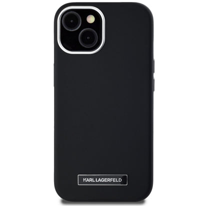 Coque MagSafe pour Apple iPhone 15, Karl Lagerfeld, Plaque Métallique FW, Noire