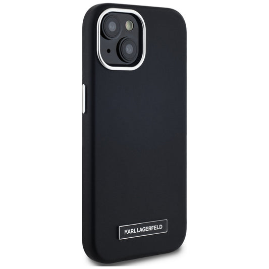 Coque MagSafe pour Apple iPhone 15, Karl Lagerfeld, Plaque Métallique FW, Noire