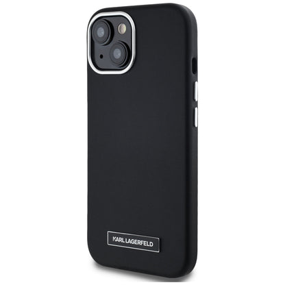 Coque MagSafe pour Apple iPhone 15, Karl Lagerfeld, Plaque Métallique FW, Noire