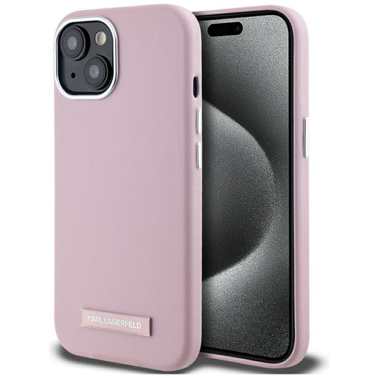 Coque MagSafe pour Apple iPhone 15, Karl Lagerfeld, Plaque Métallique FW, Rose