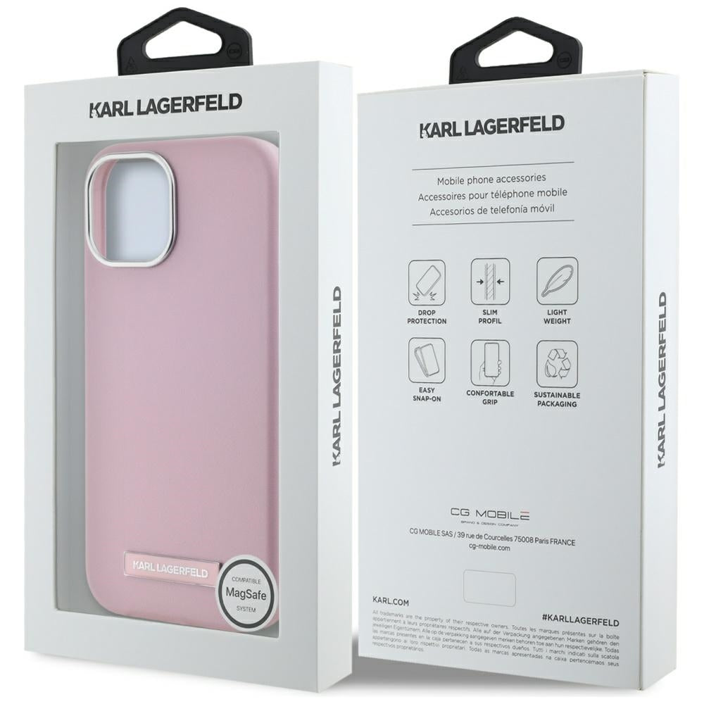 Coque MagSafe pour Apple iPhone 15, Karl Lagerfeld, Plaque Métallique FW, Rose
