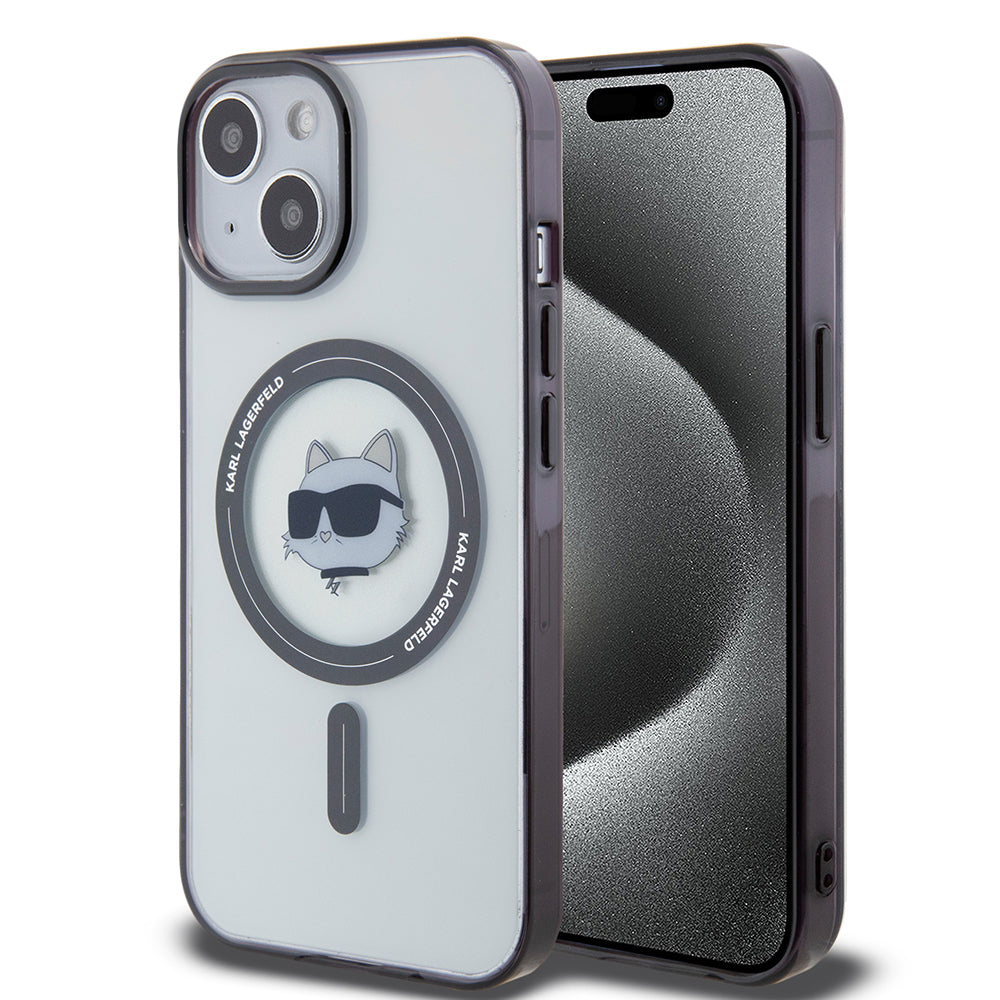 Coque MagSafe pour Apple iPhone 15, Karl Lagerfeld, IML Choupette's Head, Transparente