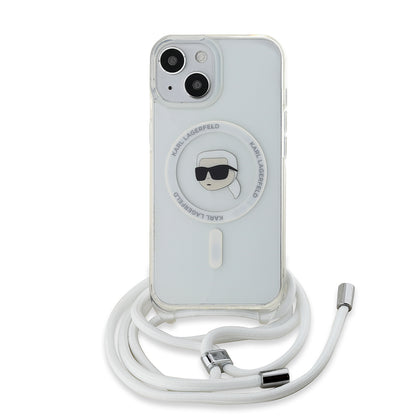 Coque MagSafe pour Apple iPhone 15, Karl Lagerfeld, IML Crossbody Karl's Head, Transparente