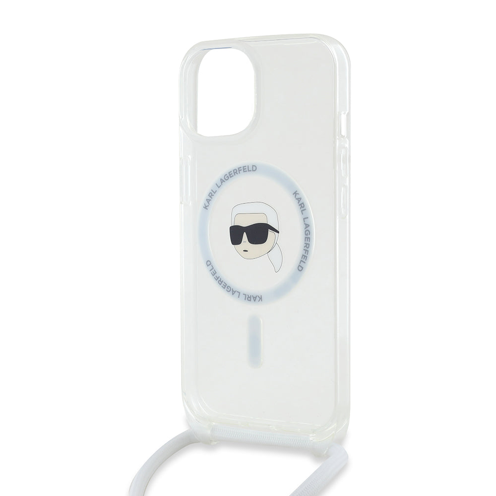 Coque MagSafe pour Apple iPhone 15, Karl Lagerfeld, IML Crossbody Karl's Head, Transparente