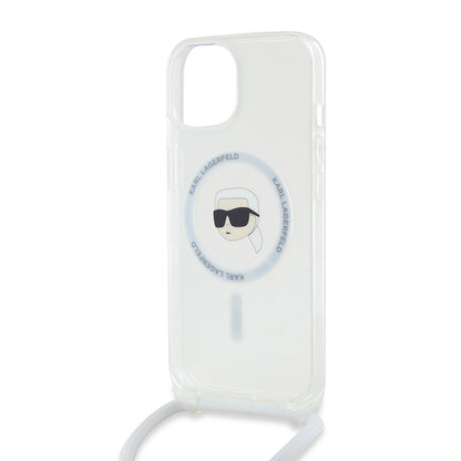 Coque MagSafe pour Apple iPhone 15, Karl Lagerfeld, IML Crossbody Karl's Head, Transparente