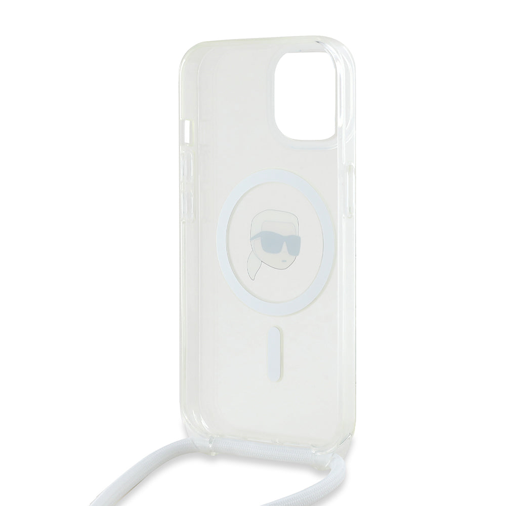 Coque MagSafe pour Apple iPhone 15, Karl Lagerfeld, IML Crossbody Karl's Head, Transparente