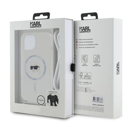 Coque MagSafe pour Apple iPhone 15, Karl Lagerfeld, IML Crossbody Karl's Head, Transparente