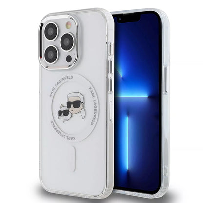 Étui MagSafe pour Apple iPhone 15, Karl Lagerfeld, IML Métal Karl & Choupette's Heads, Transparent