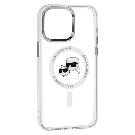 Étui MagSafe pour Apple iPhone 15, Karl Lagerfeld, IML Métal Karl & Choupette's Heads, Transparent