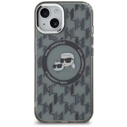 Housse MagSafe pour Apple iPhone 15, Karl Lagerfeld, IML Monogram Karl & Choupette's Heads, Noire