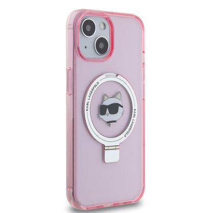 MagSafe Hülle für Apple iPhone 15, Karl Lagerfeld, Ring Stand Choupette's Head, Rosa