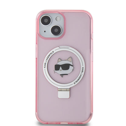 MagSafe Hülle für Apple iPhone 15, Karl Lagerfeld, Ring Stand Choupette's Head, Rosa
