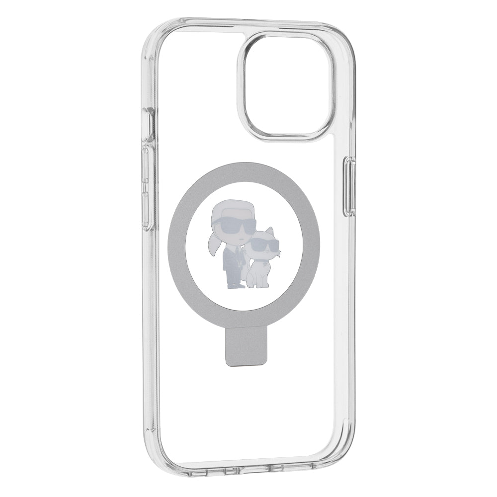 Étui MagSafe pour Apple iPhone 15, Karl Lagerfeld, Ring Stand Karl & Choupette, Blanc
