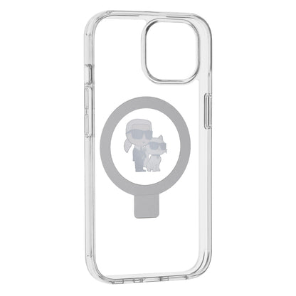 Étui MagSafe pour Apple iPhone 15, Karl Lagerfeld, Ring Stand Karl & Choupette, Blanc