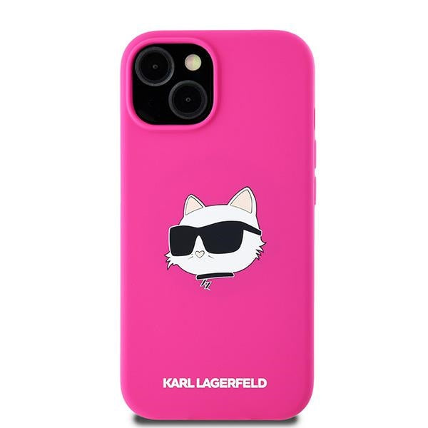 MagSafe Hülle für Apple iPhone 15, Karl Lagerfeld, Silikon Choupette's Head, Fuchsia