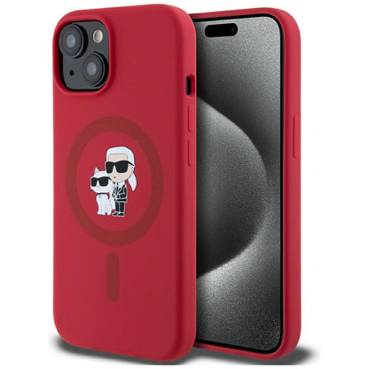 Étui MagSafe pour Apple iPhone 15, Karl Lagerfeld, Silicone Karl & Choupette, Rose