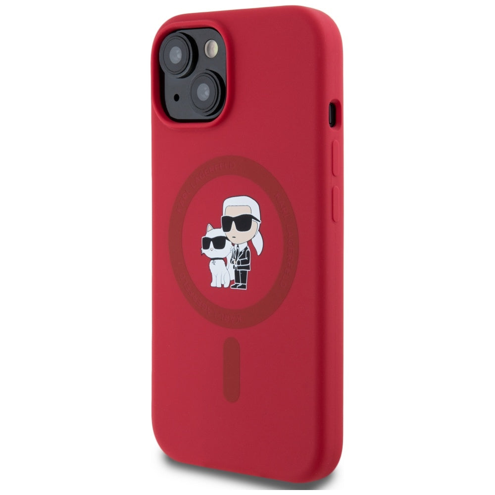Étui MagSafe pour Apple iPhone 15, Karl Lagerfeld, Silicone Karl & Choupette, Rose