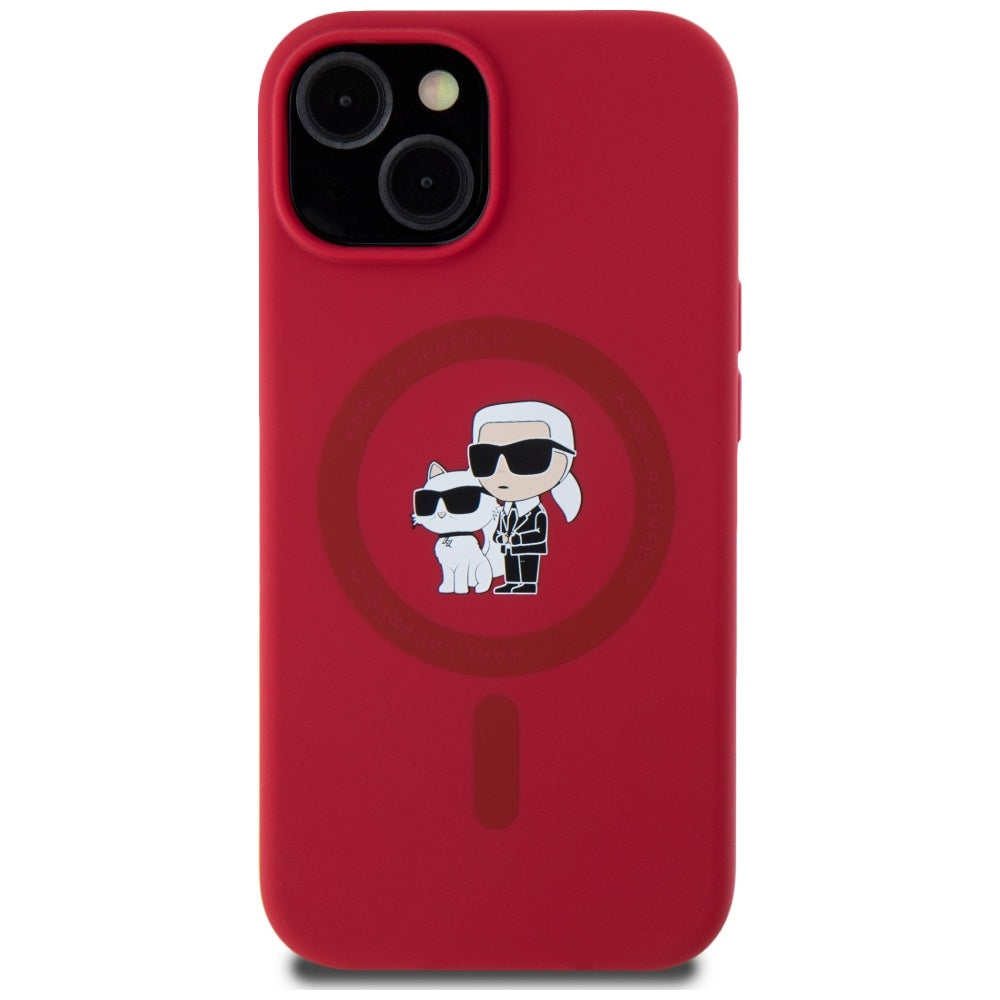 Étui MagSafe pour Apple iPhone 15, Karl Lagerfeld, Silicone Karl & Choupette, Rose