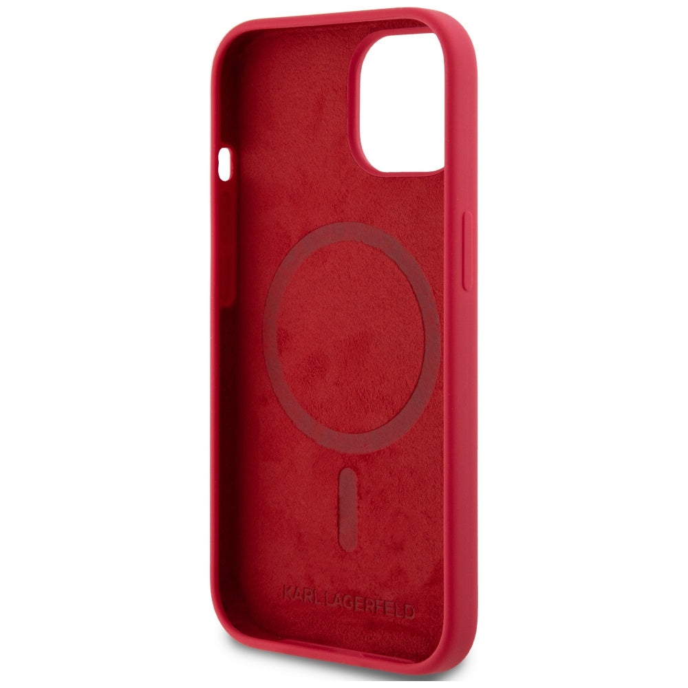Étui MagSafe pour Apple iPhone 15, Karl Lagerfeld, Silicone Karl & Choupette, Rose