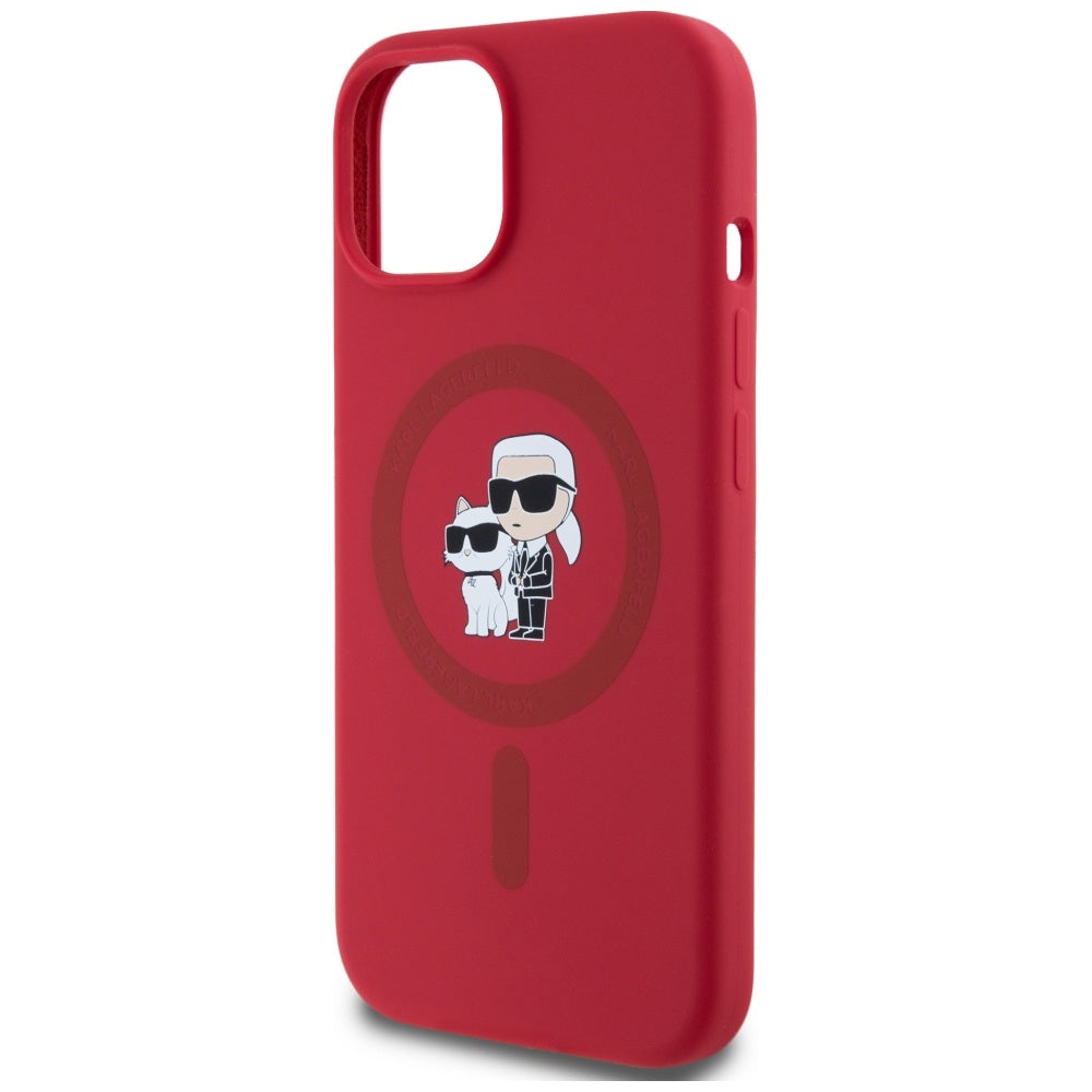 Étui MagSafe pour Apple iPhone 15, Karl Lagerfeld, Silicone Karl & Choupette, Rose