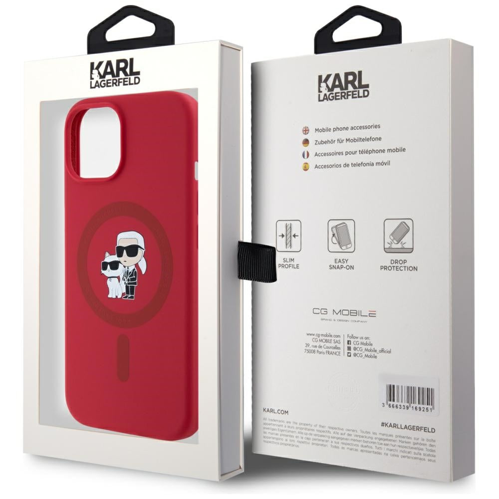 Étui MagSafe pour Apple iPhone 15, Karl Lagerfeld, Silicone Karl & Choupette, Rose