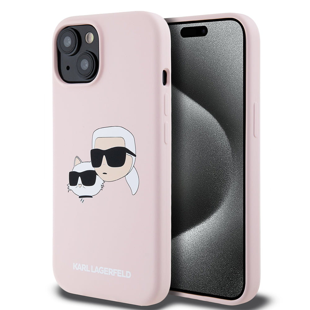 Étui MagSafe pour Apple iPhone 15, Karl Lagerfeld, Silicone Karl & Choupette's Heads, Rose