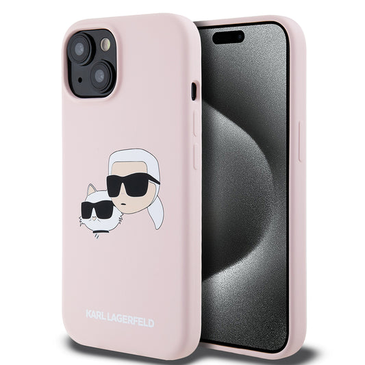 Étui MagSafe pour Apple iPhone 15, Karl Lagerfeld, Silicone Karl & Choupette's Heads, Rose