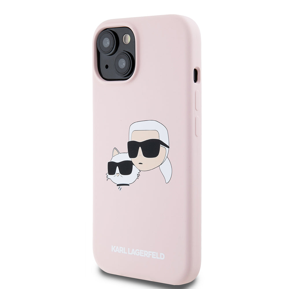 Étui MagSafe pour Apple iPhone 15, Karl Lagerfeld, Silicone Karl & Choupette's Heads, Rose