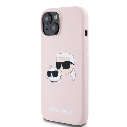 Étui MagSafe pour Apple iPhone 15, Karl Lagerfeld, Silicone Karl & Choupette's Heads, Rose