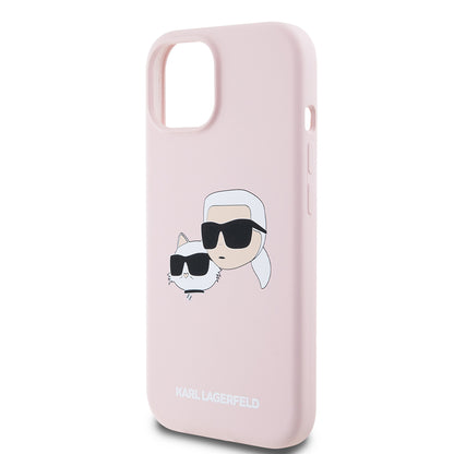 Étui MagSafe pour Apple iPhone 15, Karl Lagerfeld, Silicone Karl & Choupette's Heads, Rose