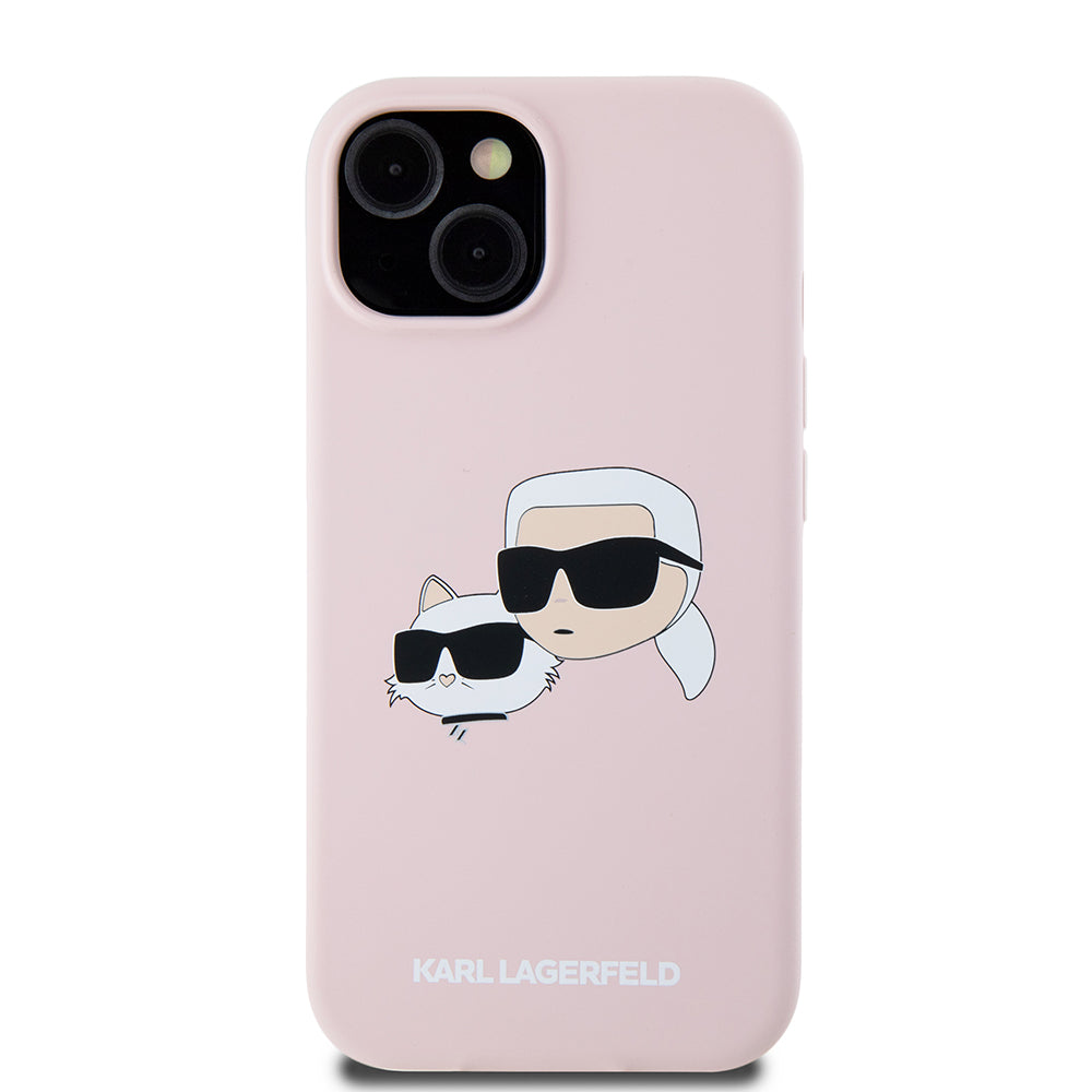 Étui MagSafe pour Apple iPhone 15, Karl Lagerfeld, Silicone Karl & Choupette's Heads, Rose