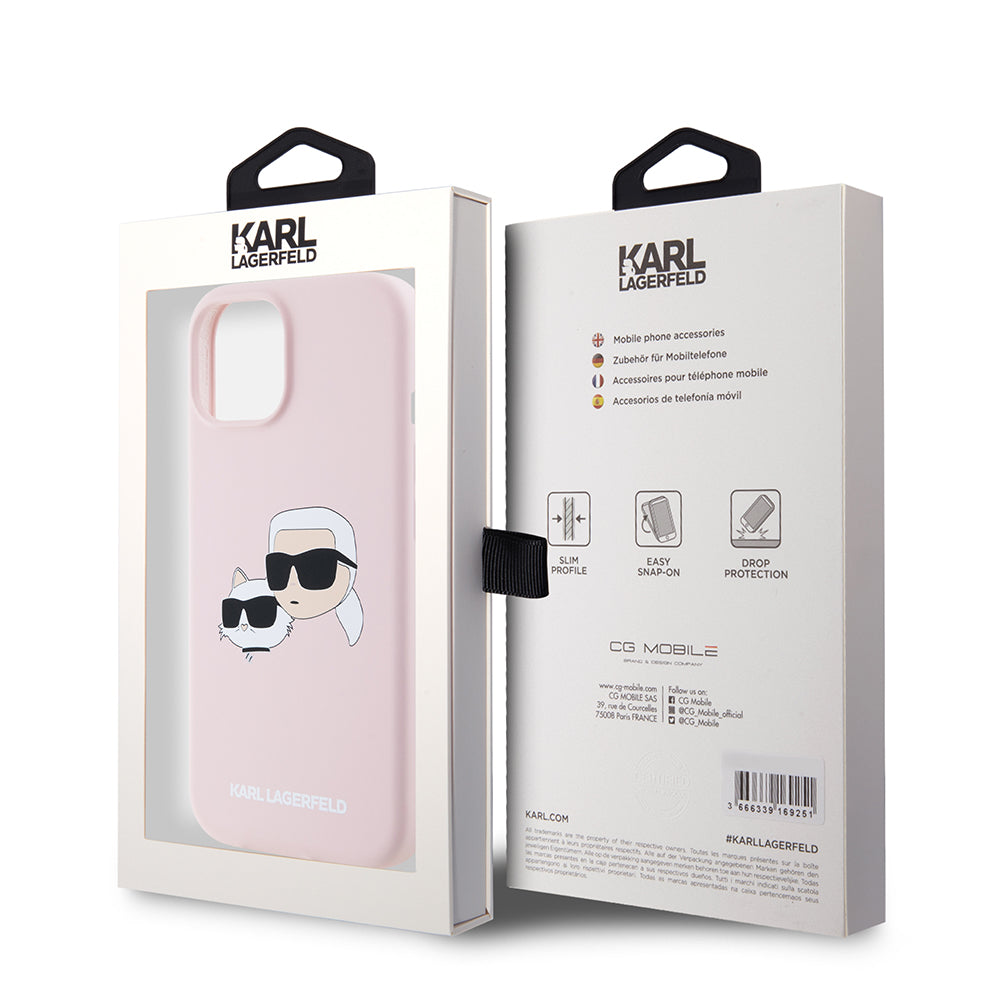 Étui MagSafe pour Apple iPhone 15, Karl Lagerfeld, Silicone Karl & Choupette's Heads, Rose