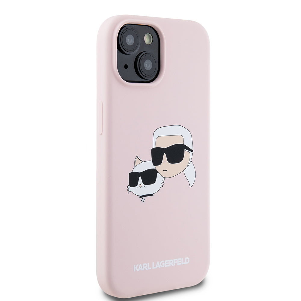 Étui MagSafe pour Apple iPhone 15, Karl Lagerfeld, Silicone Karl & Choupette's Heads, Rose