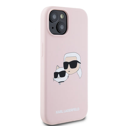 Étui MagSafe pour Apple iPhone 15, Karl Lagerfeld, Silicone Karl & Choupette's Heads, Rose