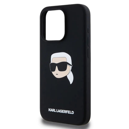 Housse MagSafe pour Apple iPhone 15, Karl Lagerfeld, Silicone Tête de Karl, Noire
