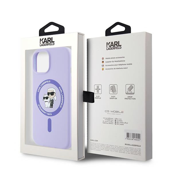 MagSafe Case for Apple iPhone 15, Karl Lagerfeld, Silicone Ring Karl & Choupette, Purple