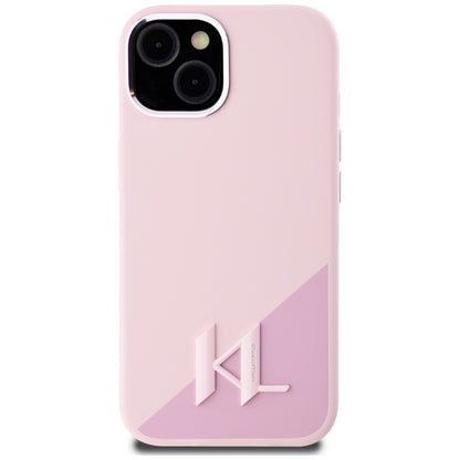 Housse MagSafe pour Apple iPhone 15, Karl Lagerfeld, Silicone Shadow Metal Initial, Rose