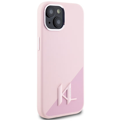 Housse MagSafe pour Apple iPhone 15, Karl Lagerfeld, Silicone Shadow Metal Initial, Rose