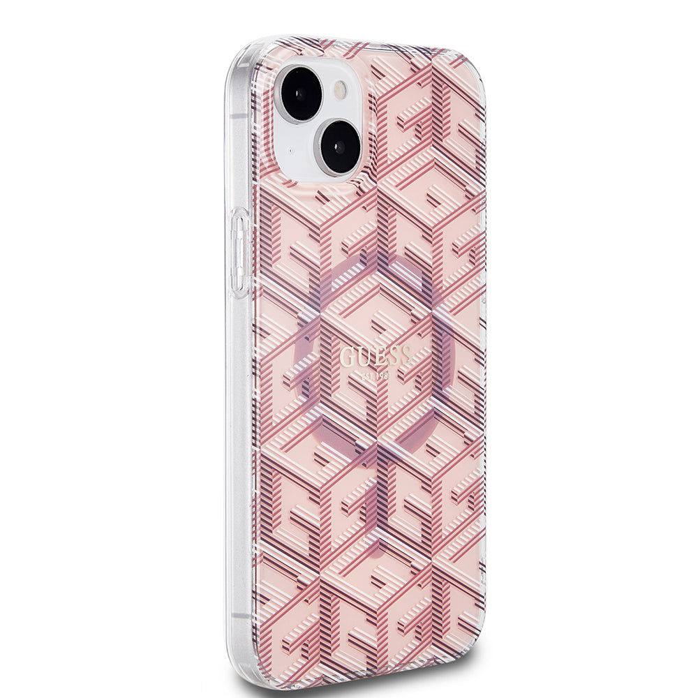 Coque MagSafe pour Apple iPhone 15 Plus, Guess, IML Gcube, Rose