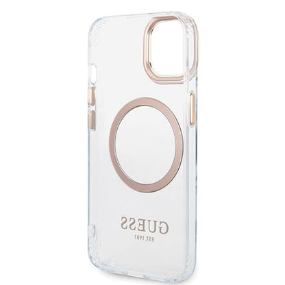 Étui MagSafe pour Apple iPhone 15 Plus, Guess, Contour Métallique, Doré