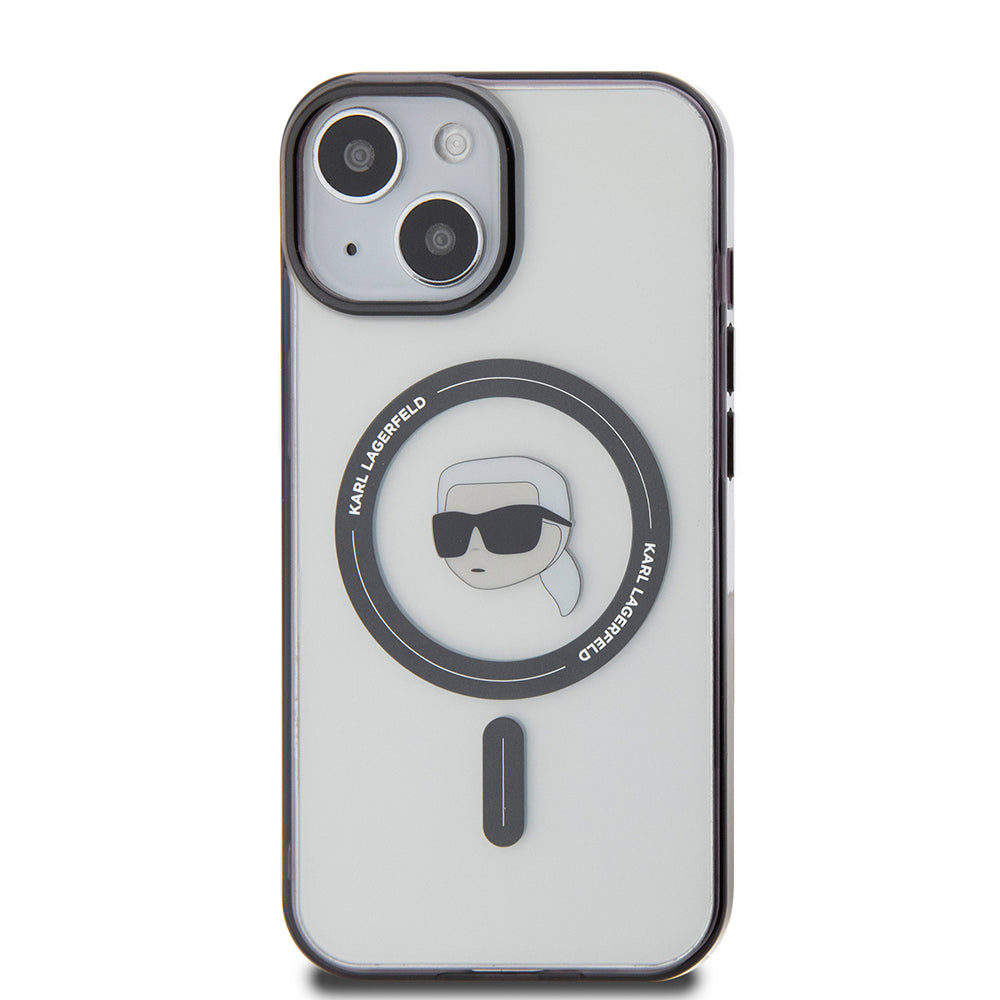 MagSafe Hülle für Apple iPhone 15 Plus, Karl Lagerfeld, IML Karl's Head, Transparent